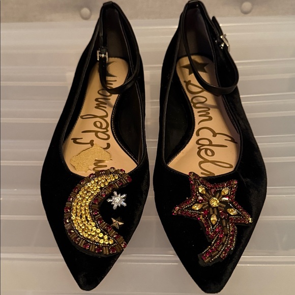 NWOT Sam Edelman lRexley Velvet Ballet Flat w/ Crystal Celestial Embellishments - Picture 3 of 14